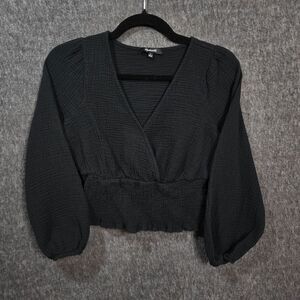 Madewell Lightspun Julianne‎ Waist Top Size Small Black V Neck